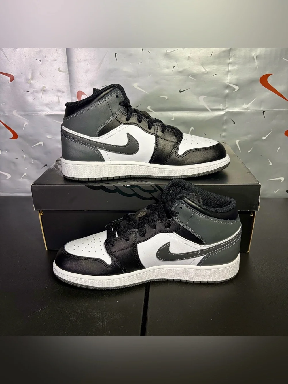 Nike Air Jordan 1 Mid Black White Iron Grey (GS) Size 7Y DQ8423-001 New